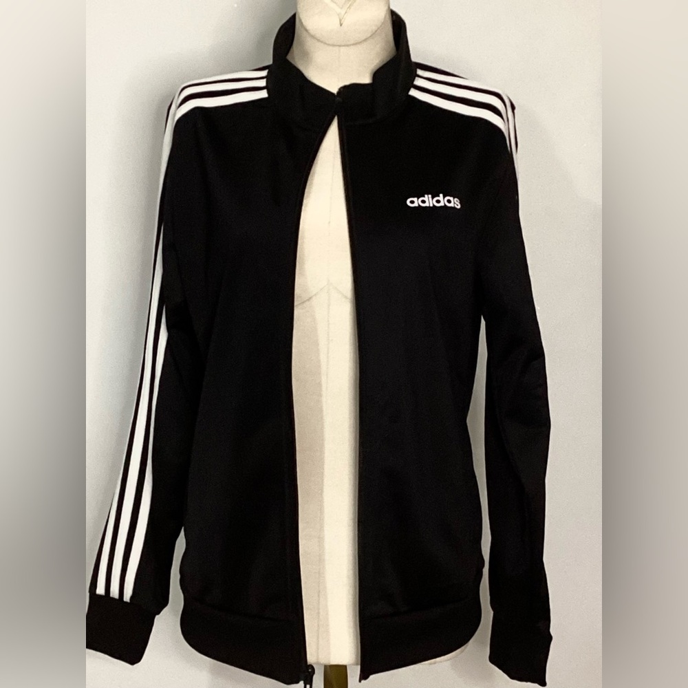 Adidas Zip Front Workout Jacket Sz Small 8/10 Black w White Stripes